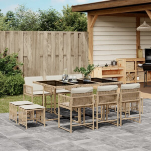 vidaXL 11-delige Tuinset met kussens poly rattan beige