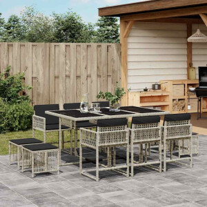 vidaXL 11-delige Tuinset met kussens poly rattan lichtgrijs