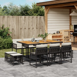 vidaXL 11-delige Tuinset met kussens poly rattan zwart