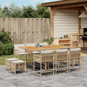 vidaXL 11-delige Tuinset met kussens poly rattan beige