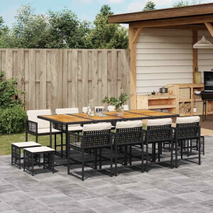vidaXL 13-delige Tuinset met kussens poly rattan zwart