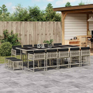 vidaXL 15-delige Tuinset met kussens poly rattan lichtgrijs