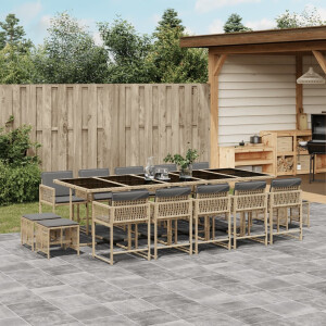 vidaXL 15-delige Tuinset met kussens poly rattan gemengd beige