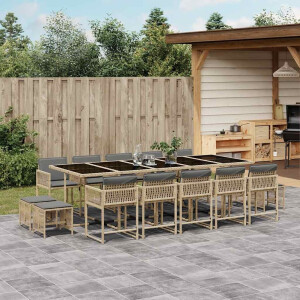 vidaXL 15-delige Tuinset met kussens poly rattan gemengd beige