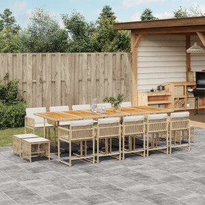 vidaXL 15-delige Tuinset met kussens poly rattan beige