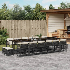 vidaXL 17-delige Tuinset met kussens poly rattan zwart
