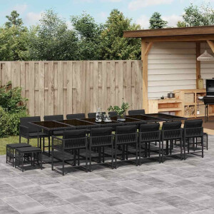 vidaXL 17-delige Tuinset met kussens poly rattan zwart