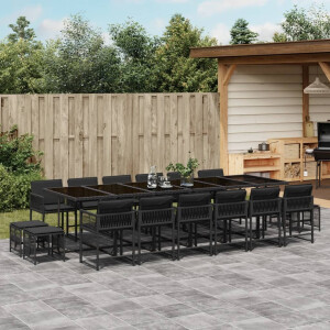 vidaXL 17-delige Tuinset met kussens poly rattan zwart