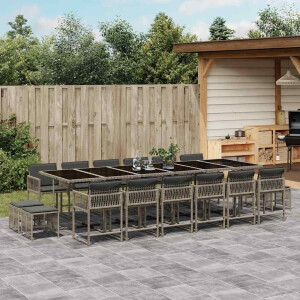 vidaXL 17-delige Tuinset met kussens poly rattan grijs