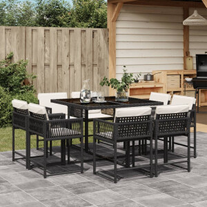 vidaXL 9-delige Tuinset poly rattan zwart