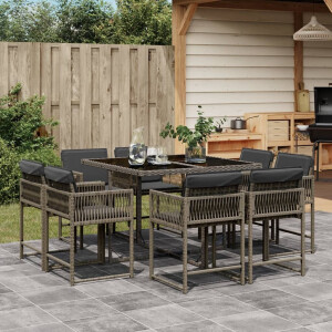 vidaXL 9-delige Tuinset met kussens poly rattan grijs