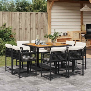 vidaXL 9-delige Tuinset poly rattan zwart
