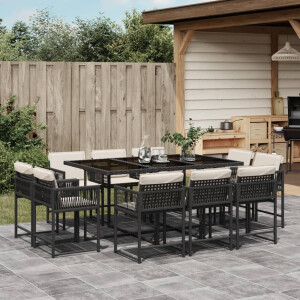 vidaXL 11-delige Tuinset met kussens poly rattan zwart