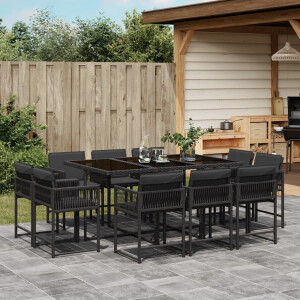 vidaXL 11-delige Tuinset met kussens poly rattan zwart