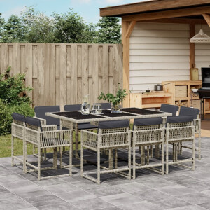 vidaXL 11-delige Tuinset met kussens poly rattan lichtgrijs