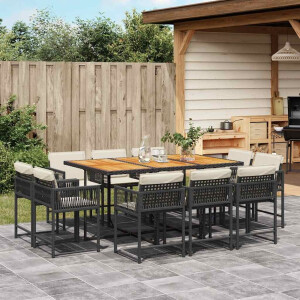 vidaXL 11-delige Tuinset met kussens poly rattan zwart