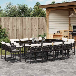 vidaXL 13-delige Tuinset met kussens poly rattan zwart