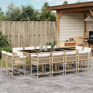 vidaXL 13-delige Tuinset met kussens poly rattan beige