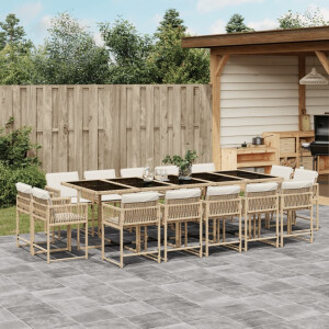 vidaXL 15-delige Tuinset met kussens poly rattan beige