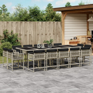 vidaXL 15-delige Tuinset met kussens poly rattan lichtgrijs
