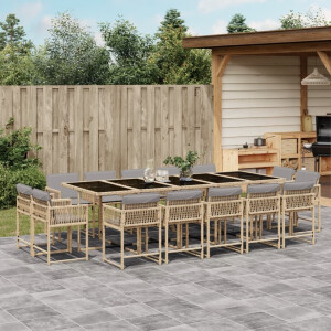 vidaXL 15-delige Tuinset met kussens poly rattan gemengd beige