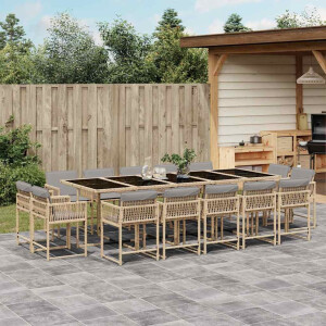 vidaXL 15-delige Tuinset met kussens poly rattan gemengd beige