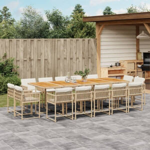 vidaXL 15-delige Tuinset met kussens poly rattan beige