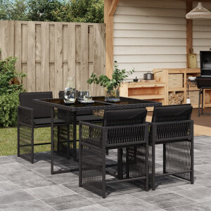 vidaXL 5-delige Tuinset met kussens poly rattan zwart
