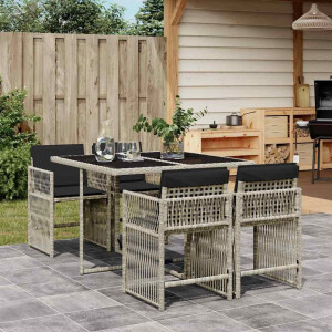 vidaXL 5-delige Tuinset met kussens poly rattan lichtgrijs