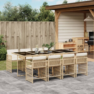 vidaXL 9-delige Tuinset met kussens poly rattan beige