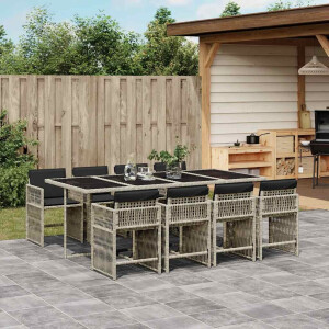 vidaXL 9-delige Tuinset met kussens poly rattan lichtgrijs