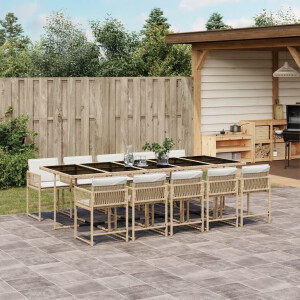 vidaXL 11-delige Tuinset met kussens poly rattan beige