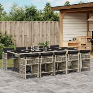 vidaXL 11-delige Tuinset met kussens poly rattan lichtgrijs