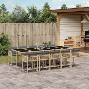 vidaXL 11-delige Tuinset met kussens poly rattan gemengd beige