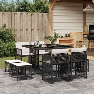 vidaXL 9-delige Tuinset poly rattan zwart