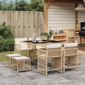 vidaXL 9-delige Tuinset met kussens poly rattan beige