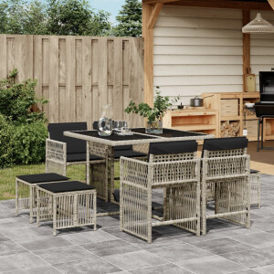 vidaXL 9-delige Tuinset met kussens poly rattan lichtgrijs