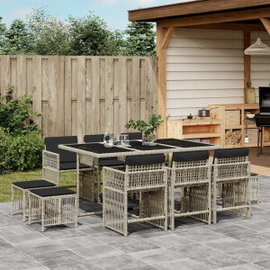 vidaXL 11-delige Tuinset met kussens poly rattan lichtgrijs