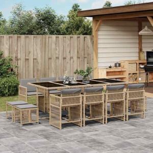vidaXL 13-delige Tuinset met kussens poly rattan gemengd beige
