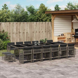 vidaXL 17-delige Tuinset met kussens poly rattan grijs