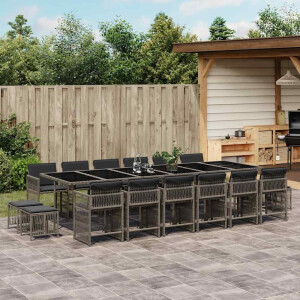 vidaXL 17-delige Tuinset met kussens poly rattan grijs
