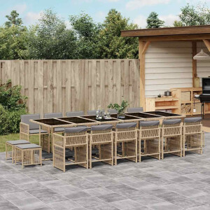 vidaXL 17-delige Tuinset met kussens poly rattan gemengd beige