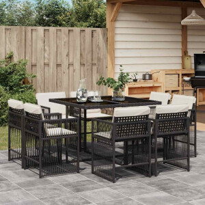 vidaXL 9-delige Tuinset poly rattan zwart