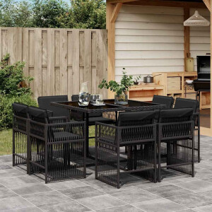 vidaXL 9-delige Tuinset poly rattan zwart