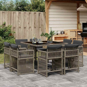 vidaXL 9-delige Tuinset met kussens poly rattan grijs