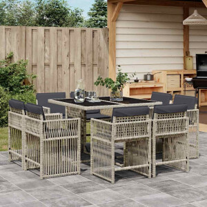 vidaXL 9-delige Tuinset met kussens poly rattan lichtgrijs