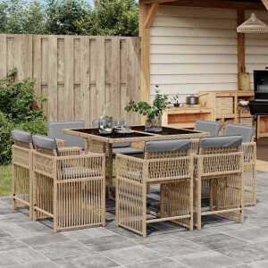 vidaXL 9-delige Tuinset met kussens poly rattan gemengd beige