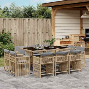 vidaXL 11-delige Tuinset met kussens poly rattan gemengd beige