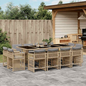 vidaXL 13-delige Tuinset met kussens poly rattan gemengd beige