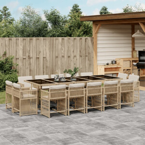 vidaXL 15-delige Tuinset met kussens poly rattan beige